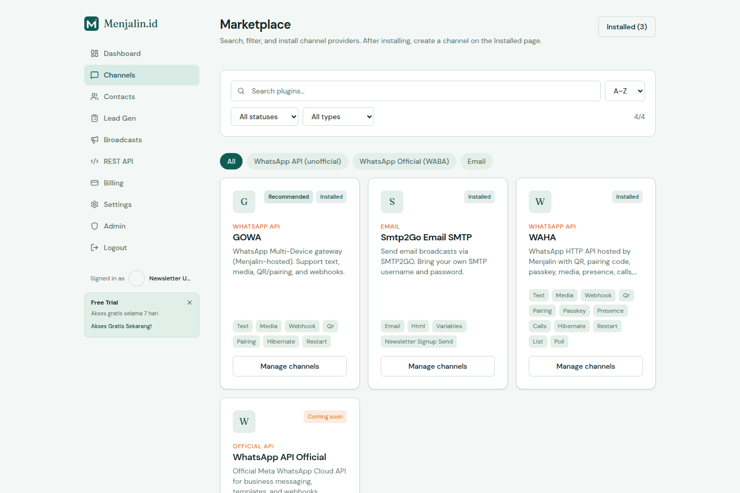 Marketplace channel Menjalin